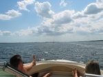 Heading west out to Fort Myers Beach, Dale and Donna enjoy the view from the front of the boat.