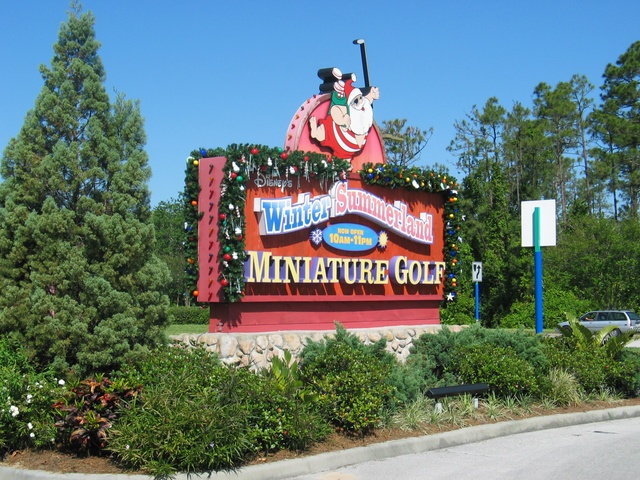 Here we are at Mom & Dad's favorite place to play putt-putt!!  Winterland Summerland at DisneyWorld!  