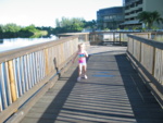 Josie makes her way across the bridge.
