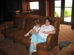 During the tour, JoJo & Aunt Linda enjoyed the comfortable furniture in the Media Room.