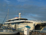 It's bright and early Friday morning - here's the Key West Express!  Running a catamaran hull, the Key West Express has 13,000 horsepower, 4 engines, 8 bathrooms, is approximately 200' long, can hold about 500 people, has three decks - uses 8 gallons of fuel per minute and cruises at about 45 knots (about 50 mph).  It's DEFINITELY the way to go to the Keys from Fort Myers. 