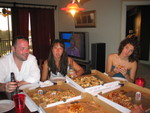 It's PARTY time!  Pizza is here!  Ben, Alana & Whitney are ready to eat!