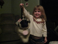 Josie got a pug purse, with some accessories already in it!