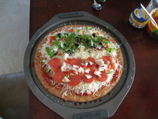 Here's Mel-Mel and Dad's pizza (on a delicious whole-wheat Boboli crust)!