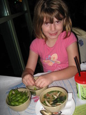 How many kids do you who love Edamame and Miso Soup?  Paige developed this method for eating Edamame; she popped out all of the beans, and then...